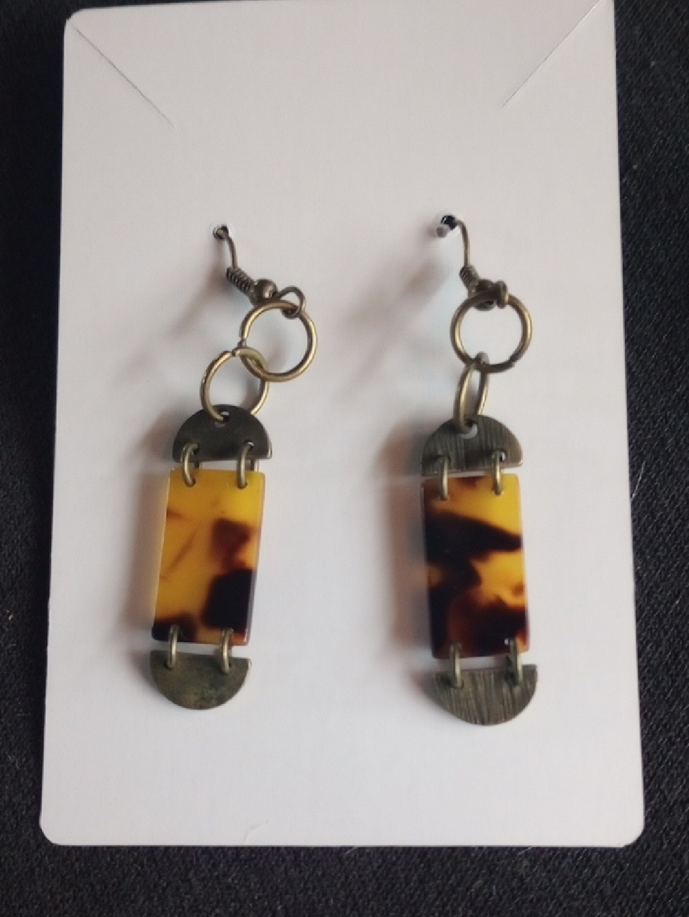 Hand Crafted Yellow and Brown Tortoise Dangle Earrings